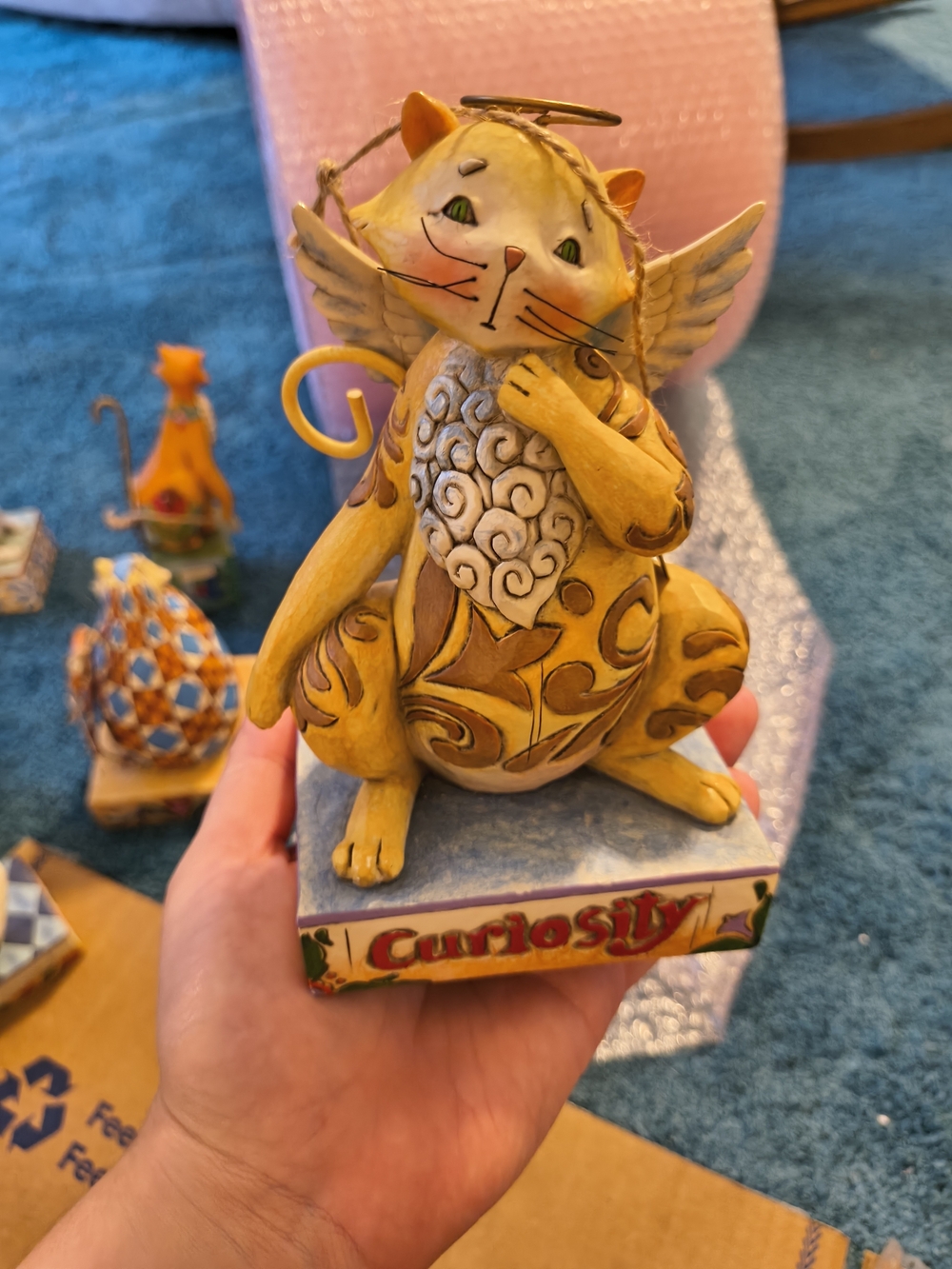 Jim Shore Yellow and White Curiosity Cat Angel Figurine